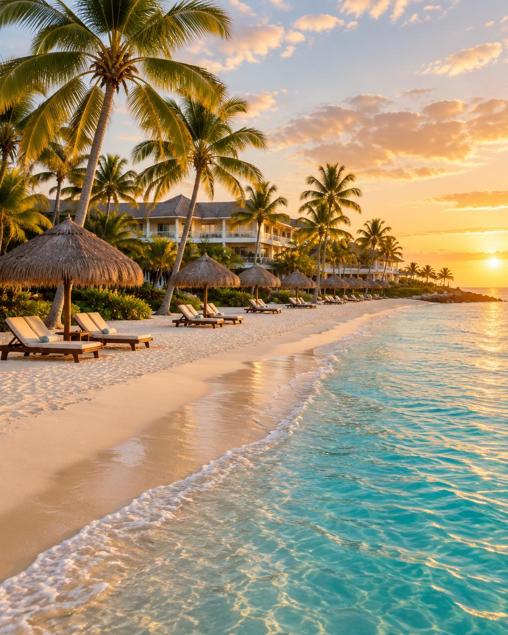 Turquoise water and white sand at a Caribbean beach resort